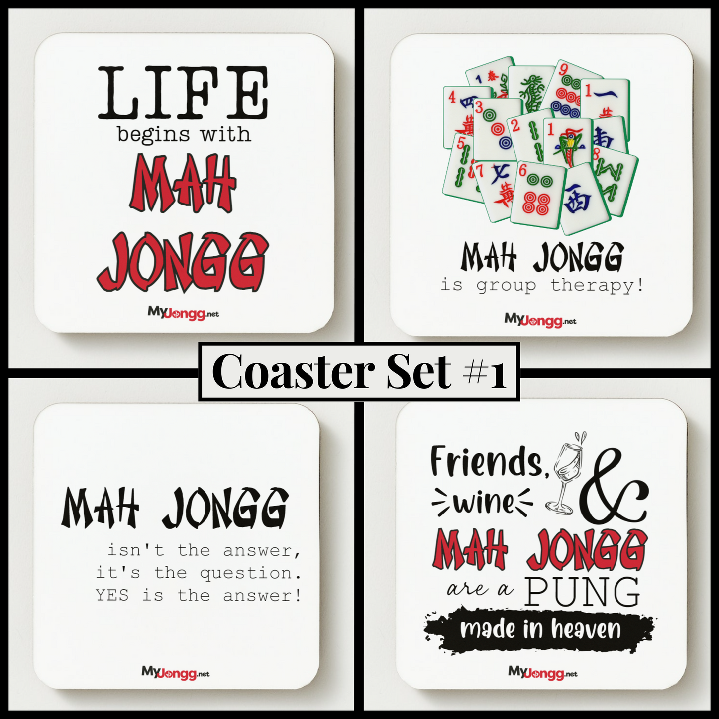 Square Hardboard Mah Jongg Coasters - Set #1