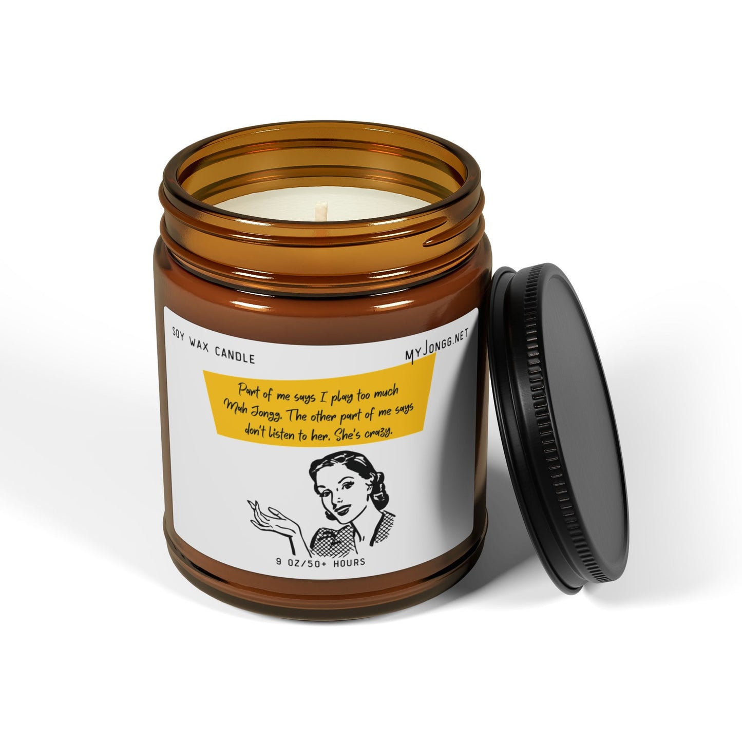 Mah Jongg Retro Quote Scented Soy Candle - Amber Jar