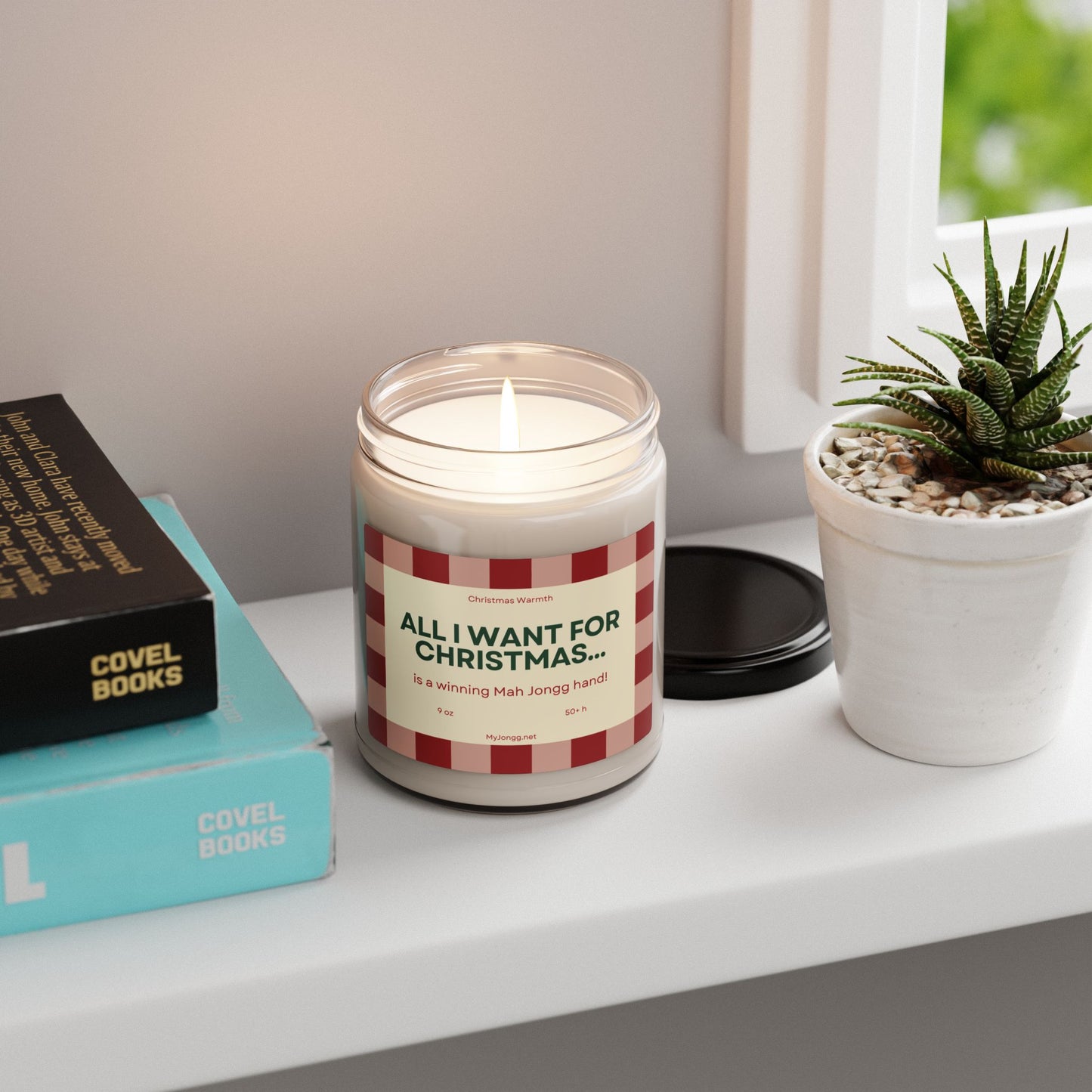 All I Want for Christmas Mah Jongg-Themed Soy Candle (9oz) - Red checks