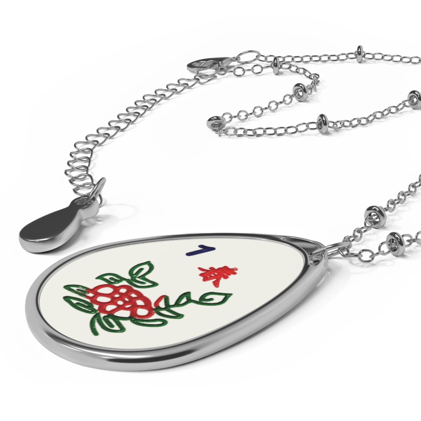 Oval Pendant Necklace with Mah Jongg Tile - Red Dragon, North Wind, Joker, or Flower