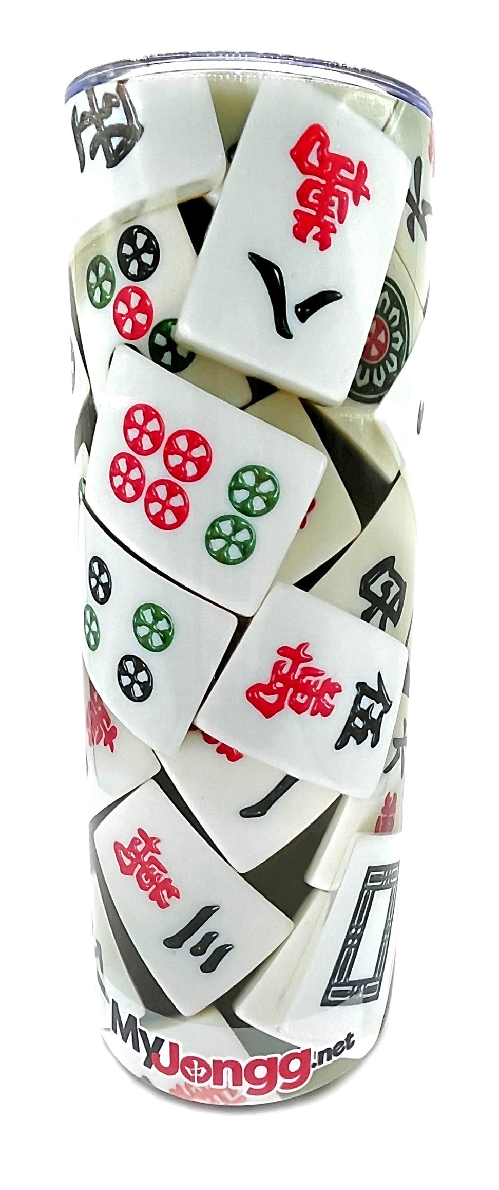 Skinny Steel Mah Jongg Tumbler with Large MJ Tiles and Straws, 20oz