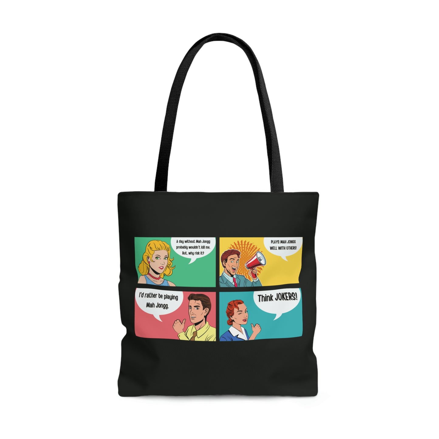 Retro Cartoon Mah Jongg AOP Tote Bag