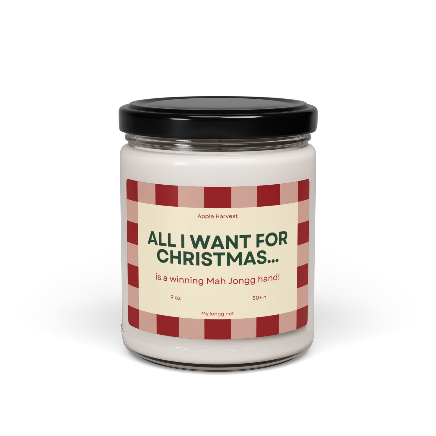 All I Want for Christmas Mah Jongg-Themed Soy Candle (9oz) - Red checks