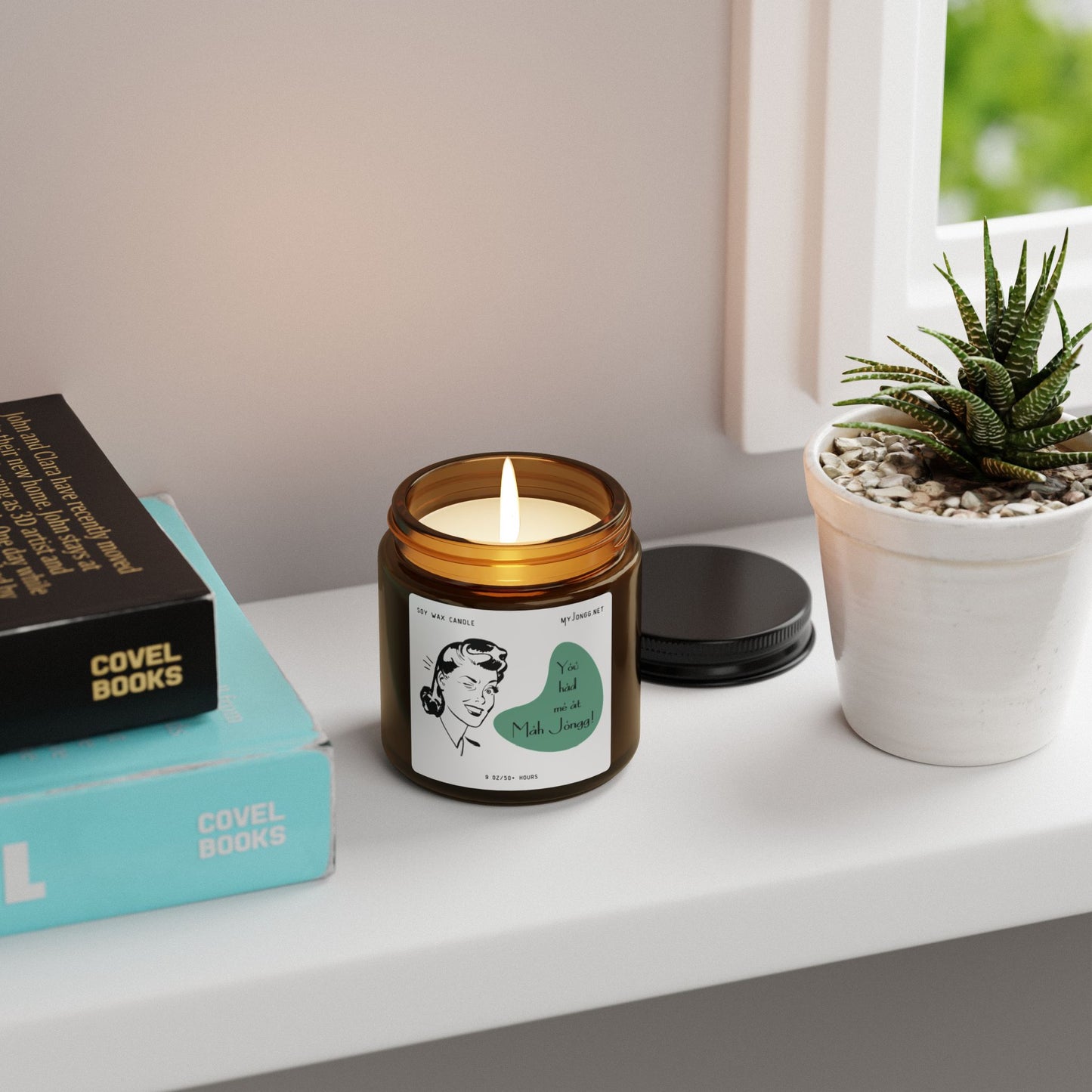 Mah Jongg Retro Quote Scented Soy Candle (4) - Amber Jar