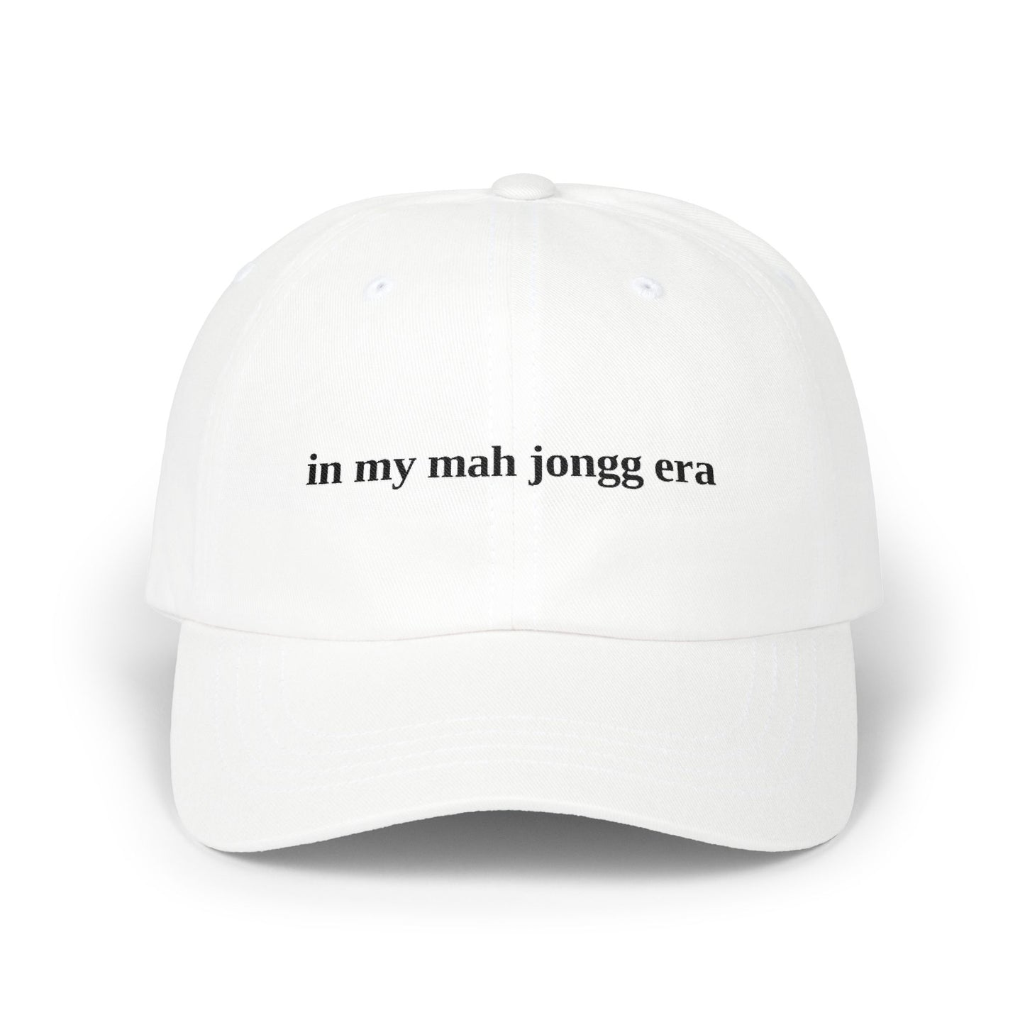 "in my mah jongg era" Embroidered White Baseball Hat