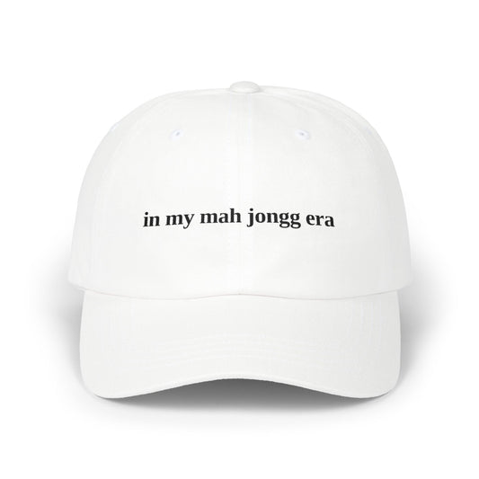"in my mah jongg era" Embroidered White Baseball Hat