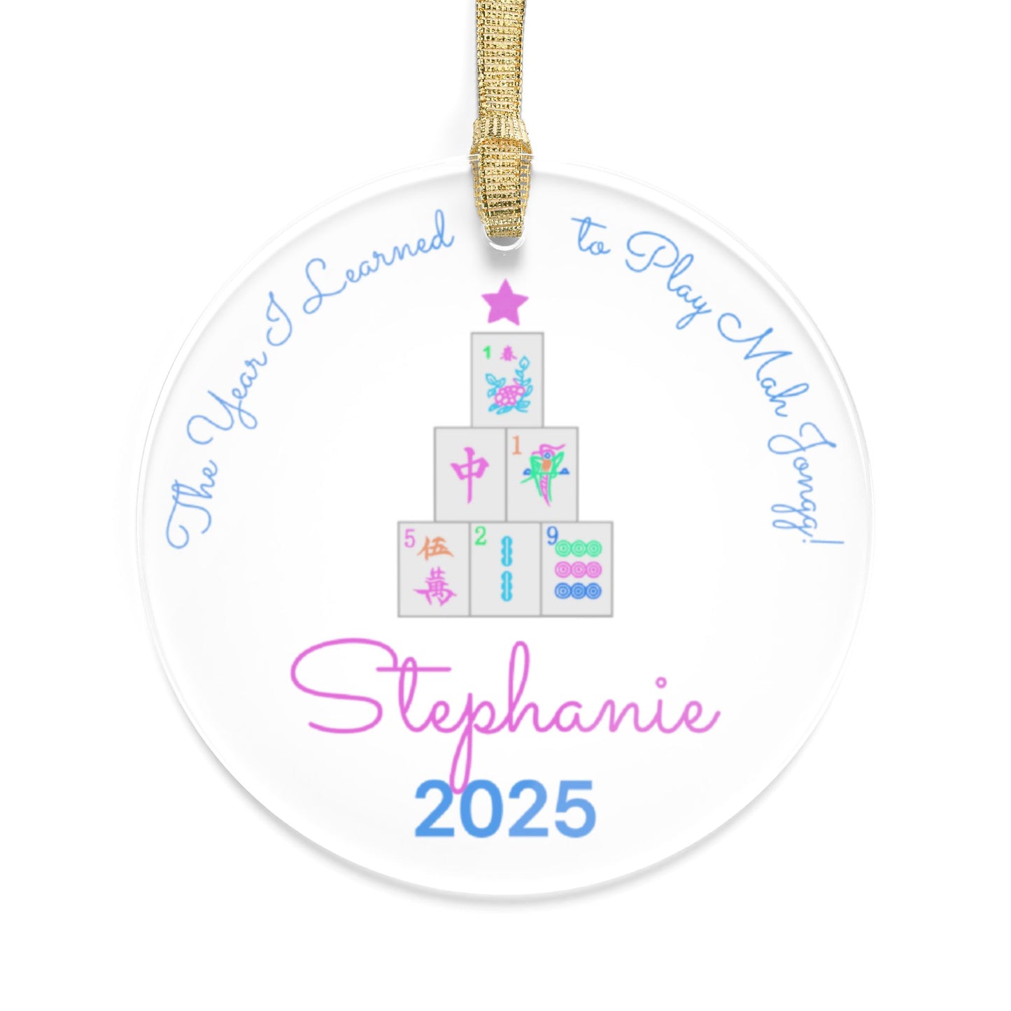Personalized Mahjong Tile Tree Acrylic Ornament – Custom Name & Year (2025)