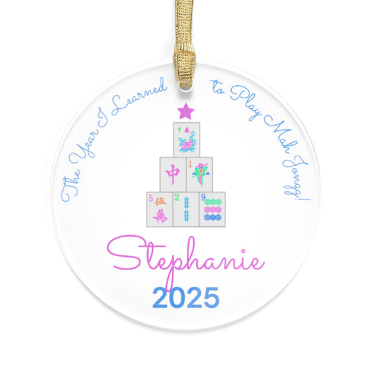 Personalized Mahjong Tile Tree Acrylic Ornament – Custom Name & Year (2025)