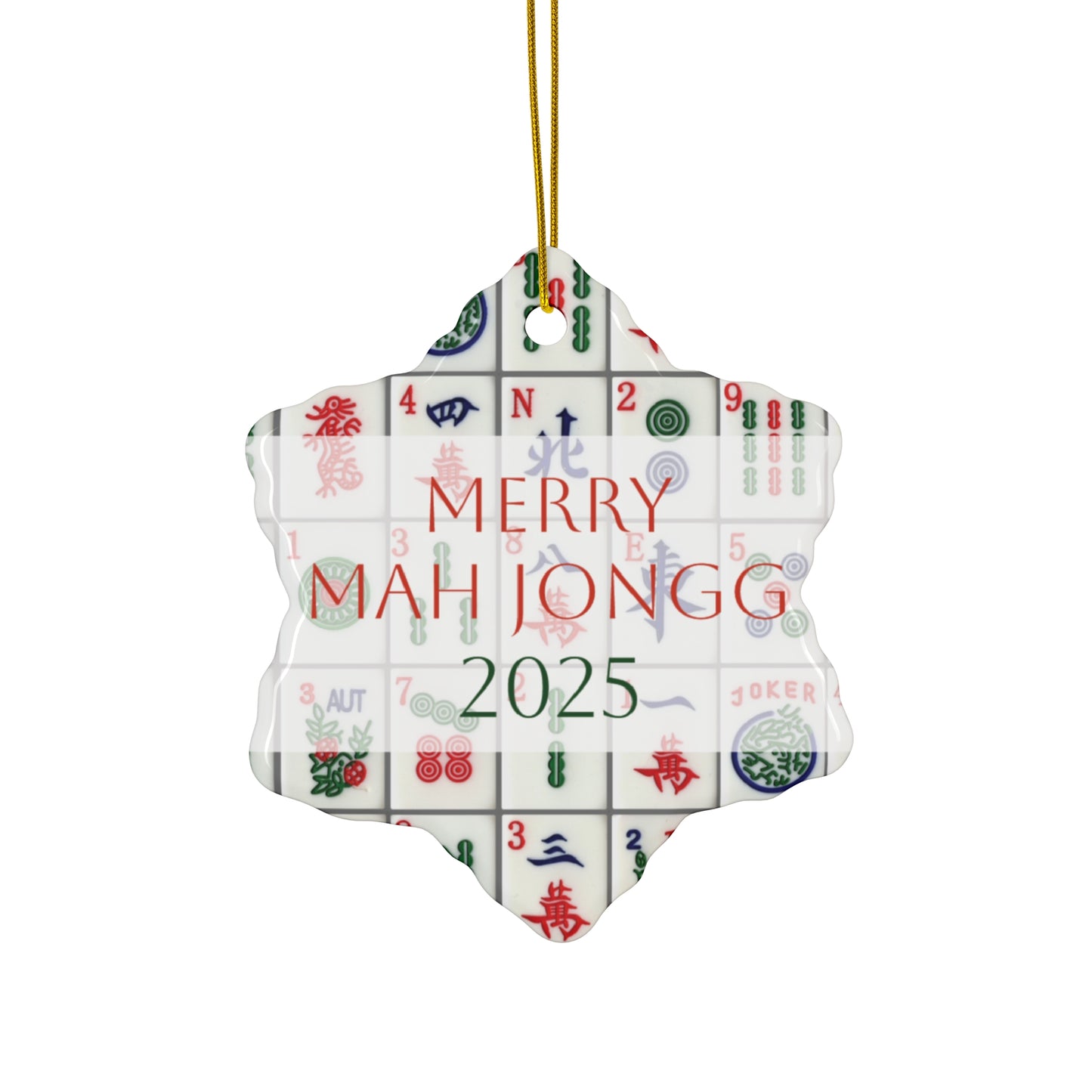 Merry Mah Jongg 2025 Ceramic Ornament — Star/Circle/Snowflake/Heart