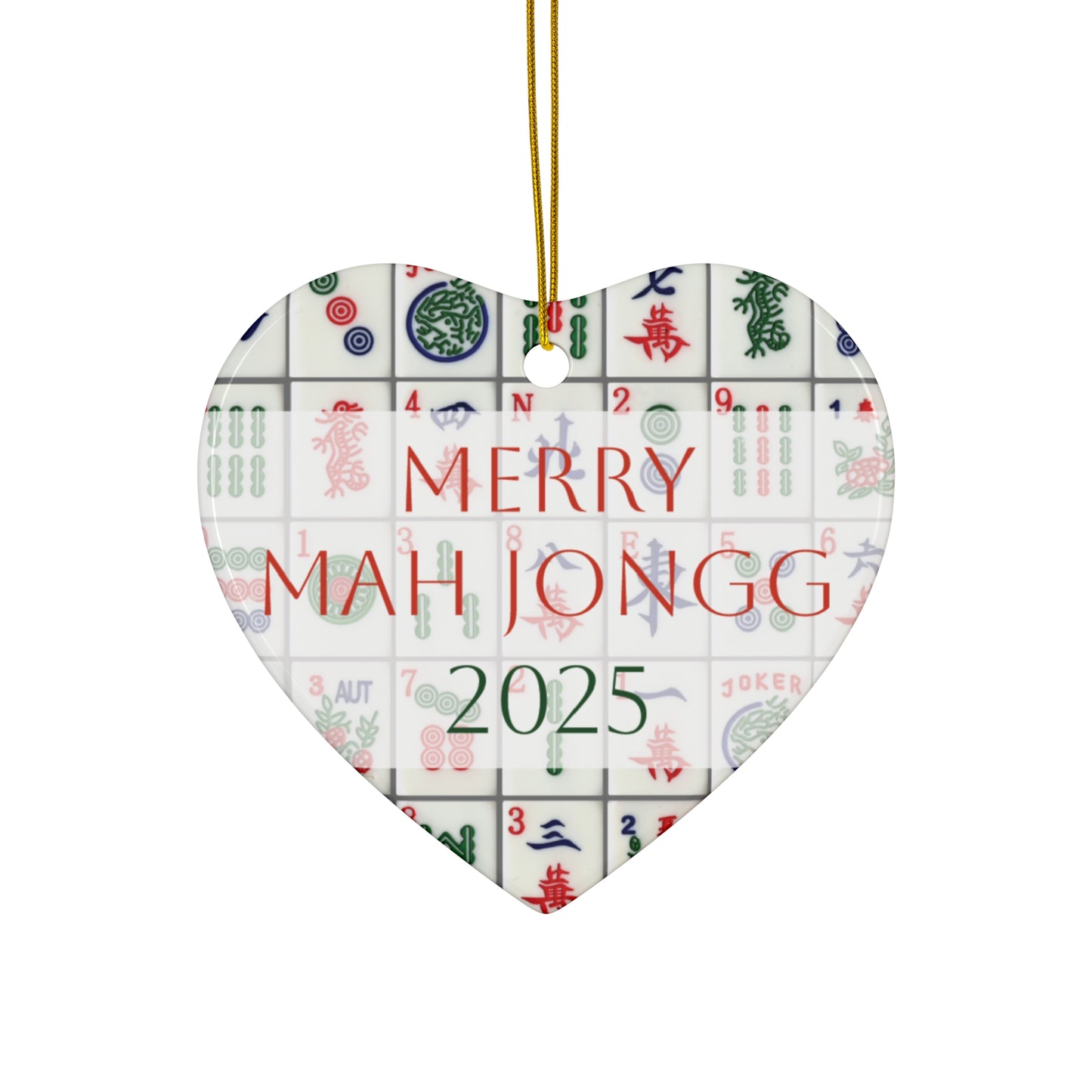 Merry Mah Jongg 2025 Ceramic Ornament — Star/Circle/Snowflake/Heart