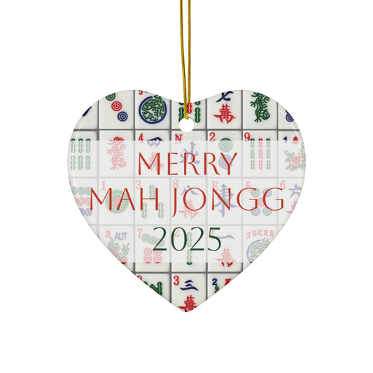 Merry Mah Jongg 2025 Ceramic Ornament — Star/Circle/Snowflake/Heart