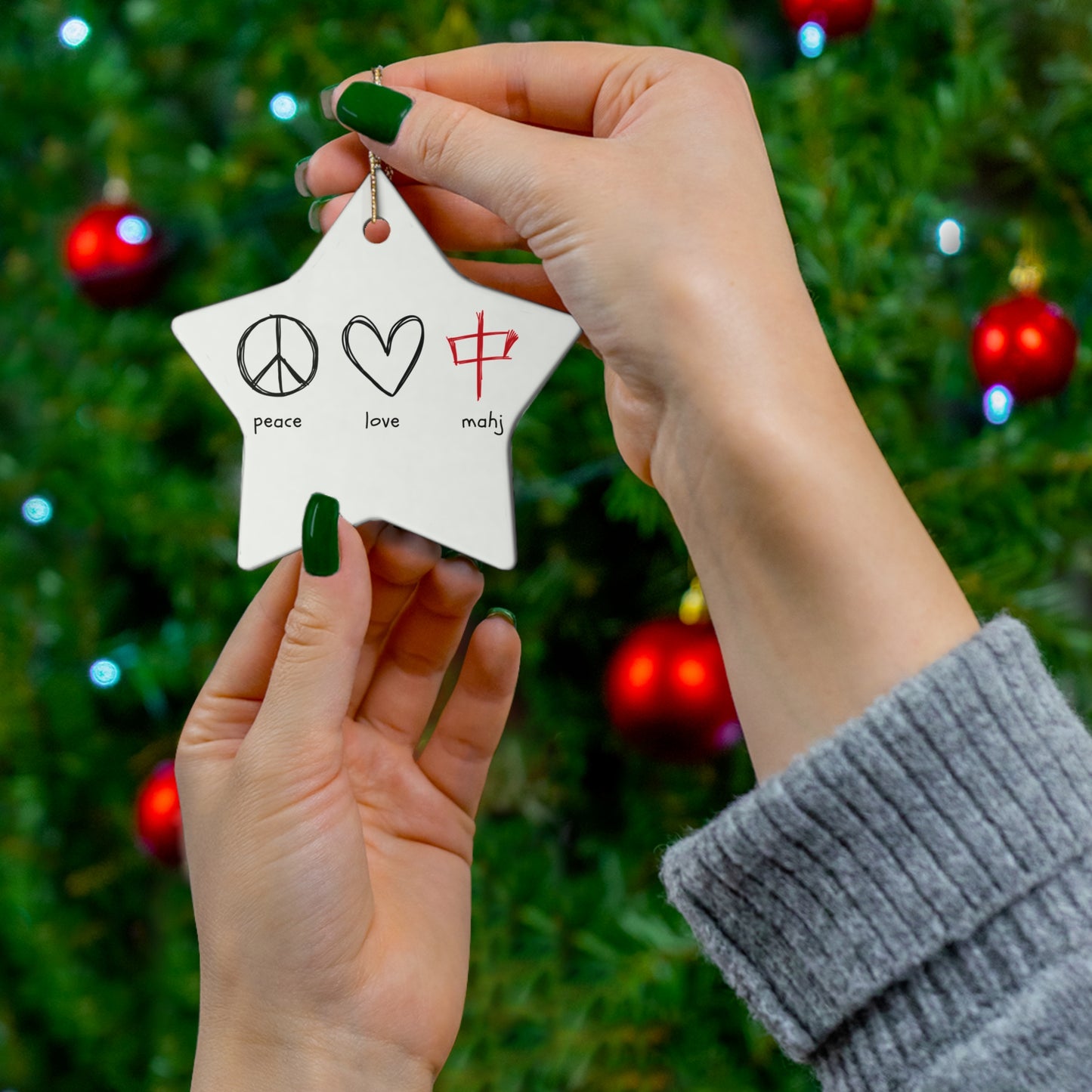 Ceramic Ornament - Peace, Love, Mahj - Holiday Decor