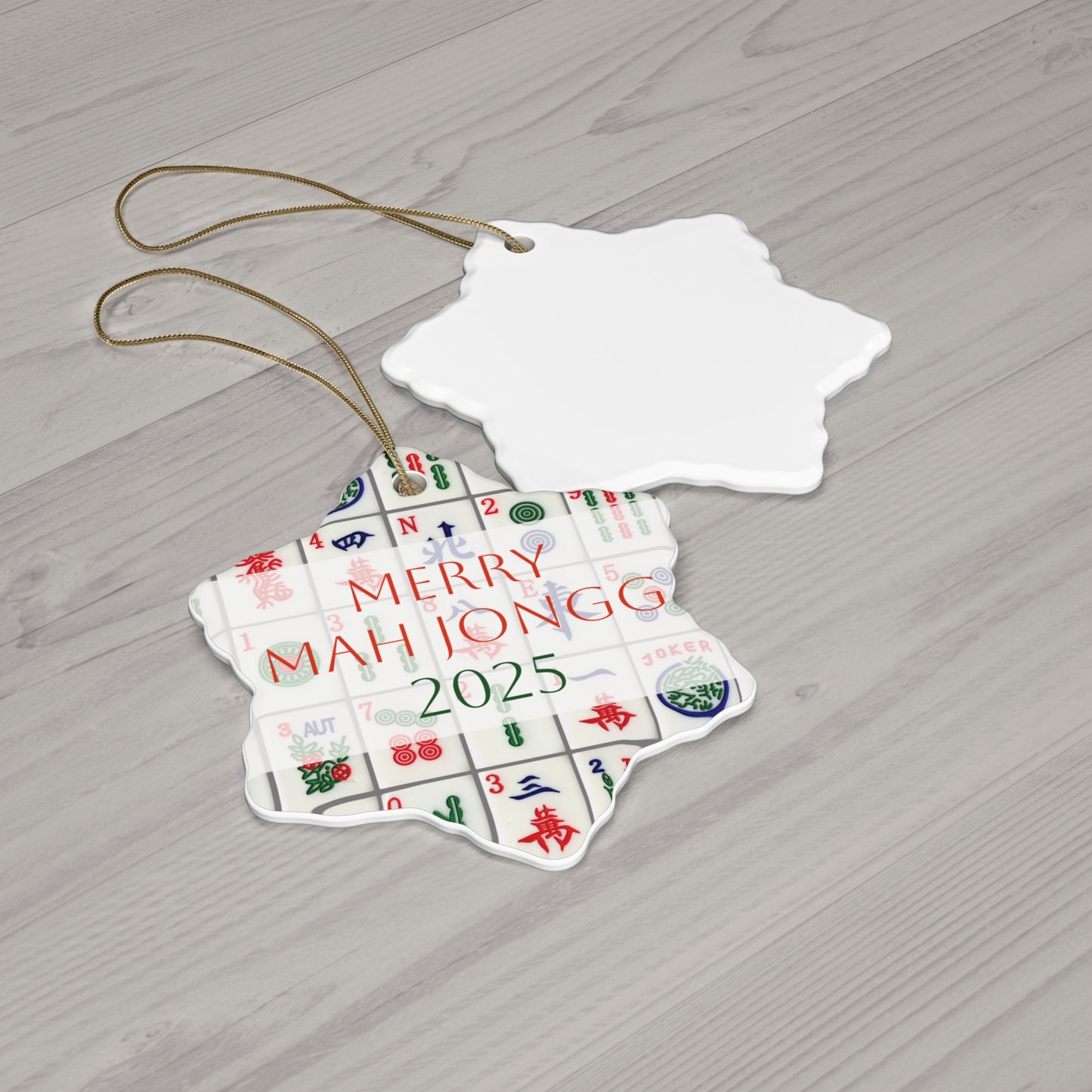 Merry Mah Jongg 2025 Ceramic Ornament — Star/Circle/Snowflake/Heart