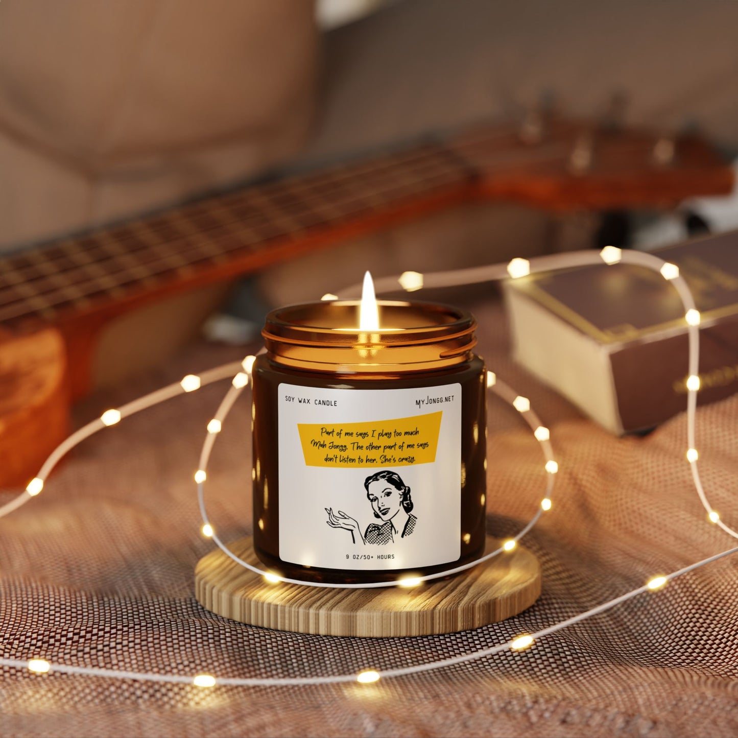 Mah Jongg Retro Quote Scented Soy Candle - Amber Jar