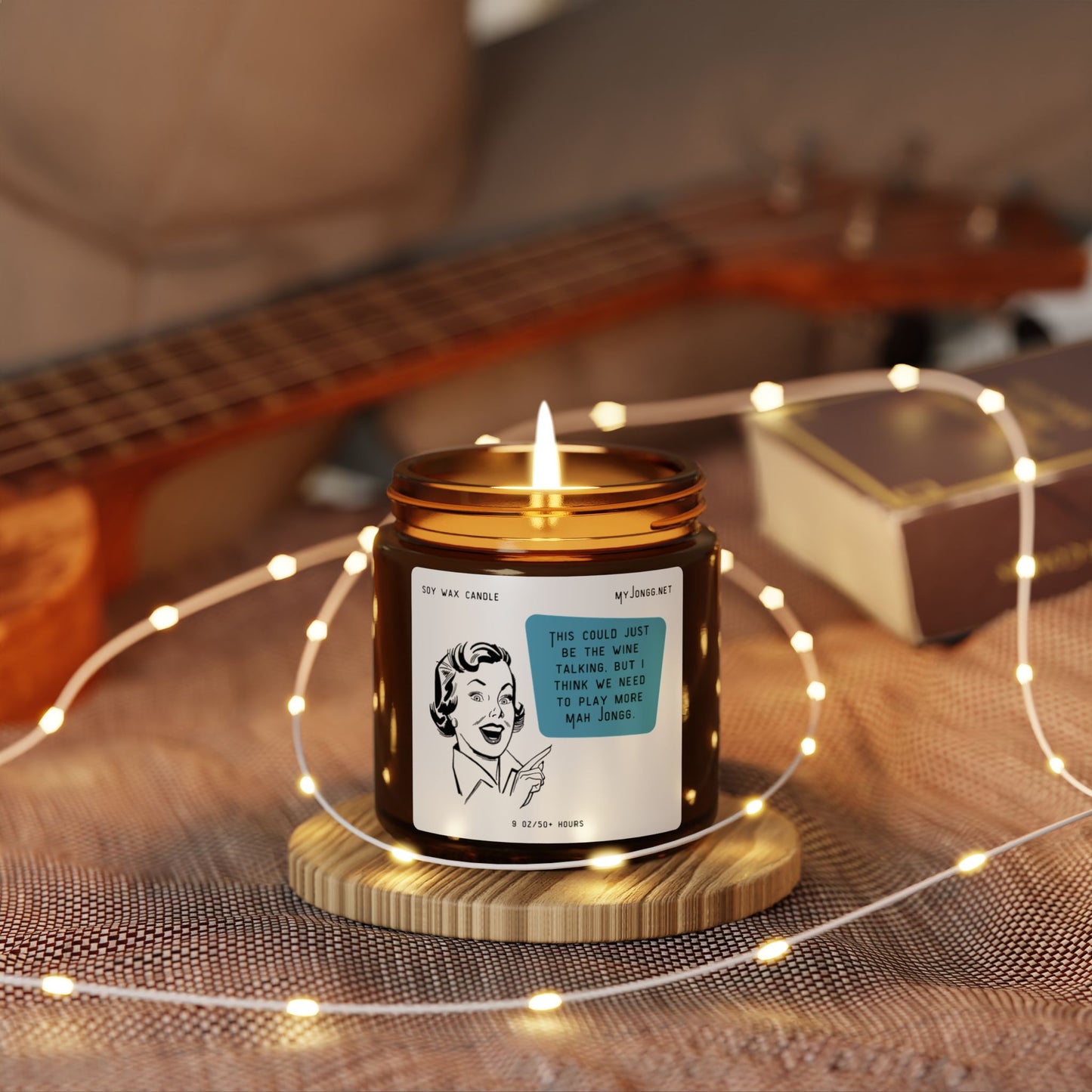 Mah Jongg Retro Quote Scented Soy Candle (2) - Amber Jar
