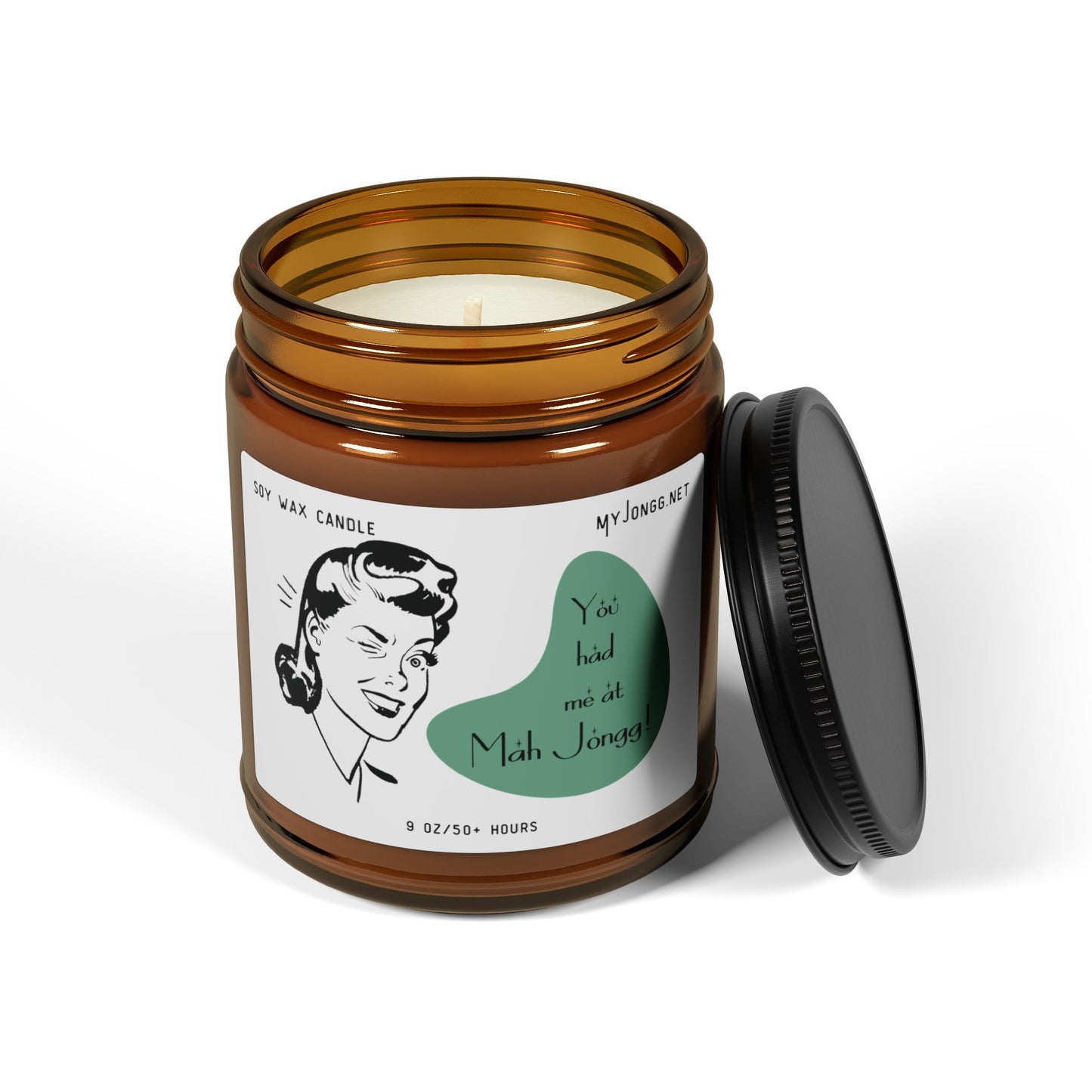 Mah Jongg Retro Quote Scented Soy Candle (4) - Amber Jar
