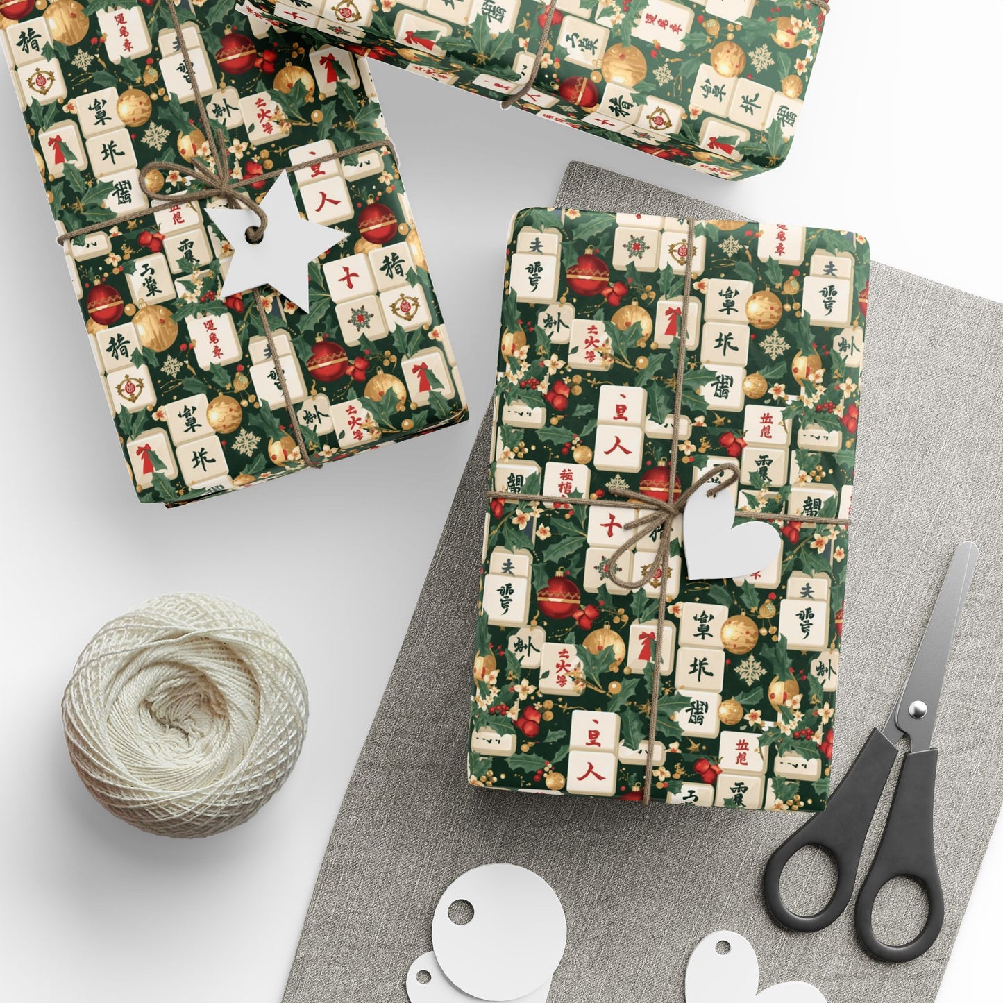 Vintage Asian-inspired Mah Jongg Holiday Wrapping Paper