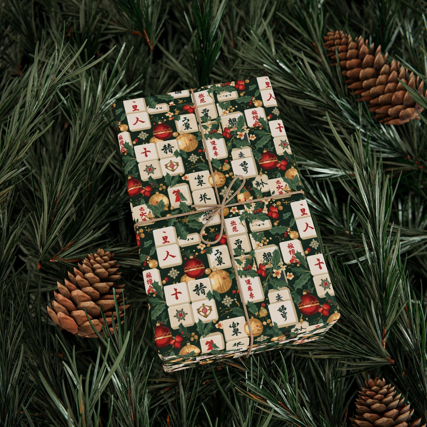 Vintage Asian-inspired Mah Jongg Holiday Wrapping Paper