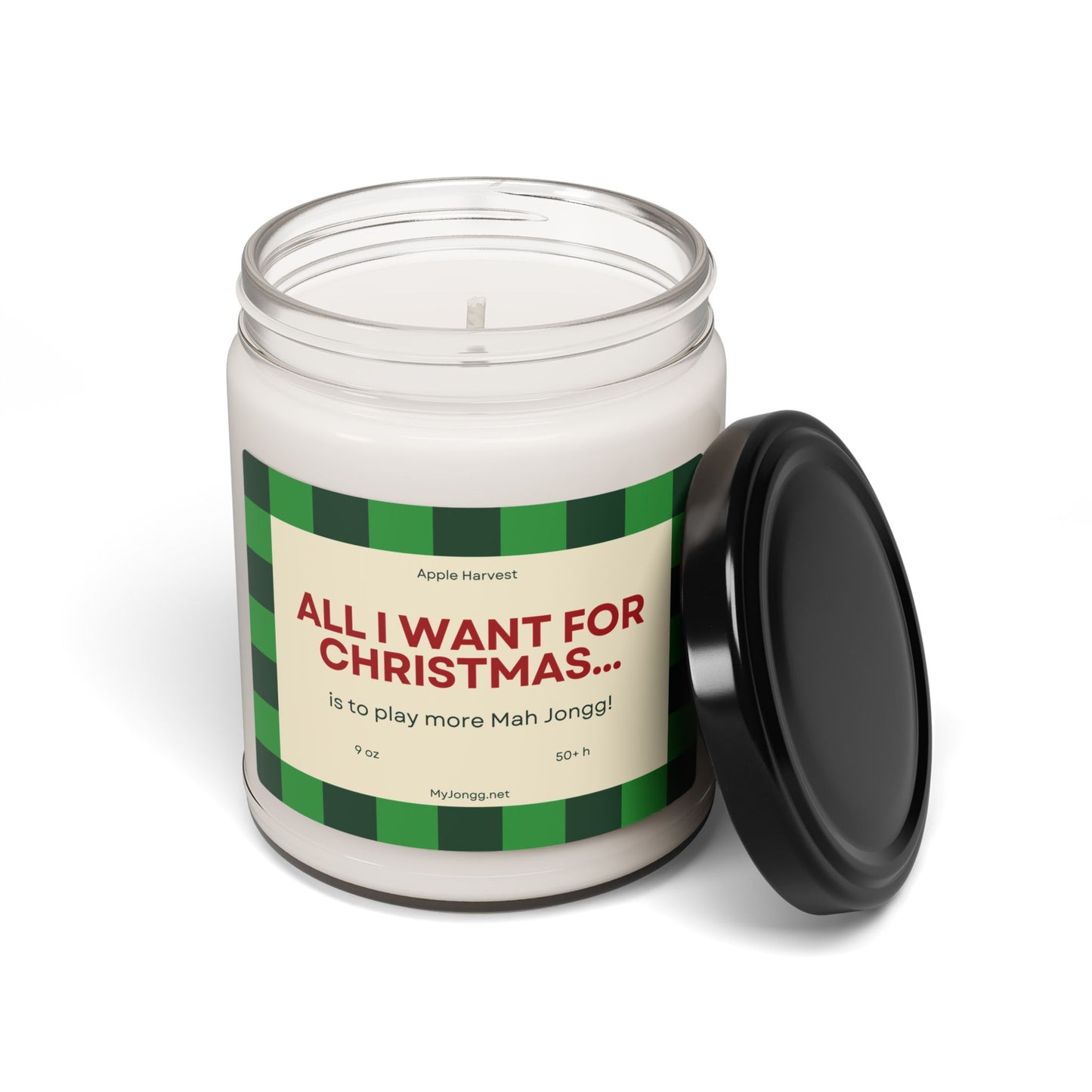 All I Want for Christmas Mah Jongg Soy Candle (9oz) - Green checks