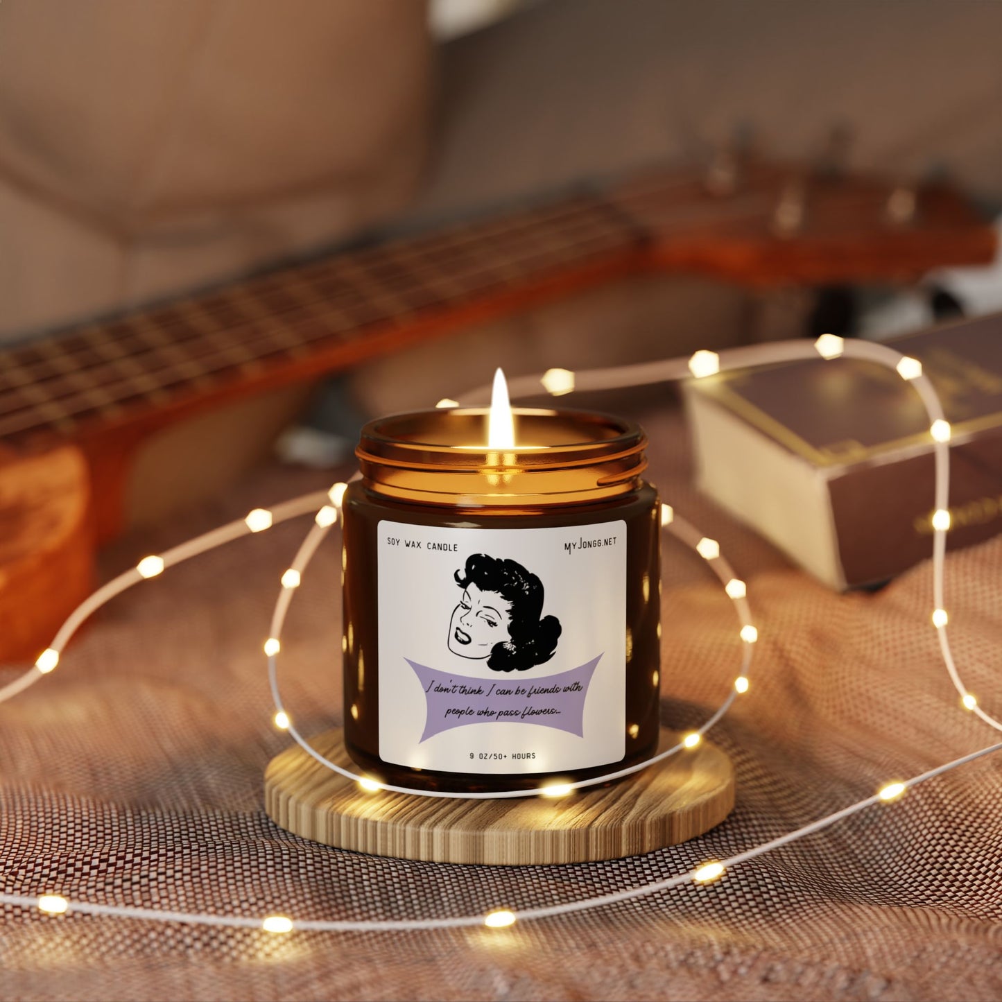 Mah Jongg Retro Quote Scented Soy Candle (3) - Amber Jar