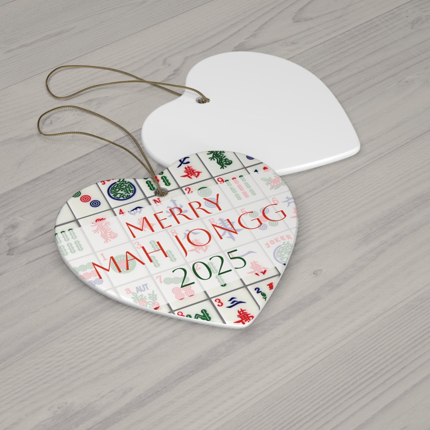 Merry Mah Jongg 2025 Ceramic Ornament — Star/Circle/Snowflake/Heart