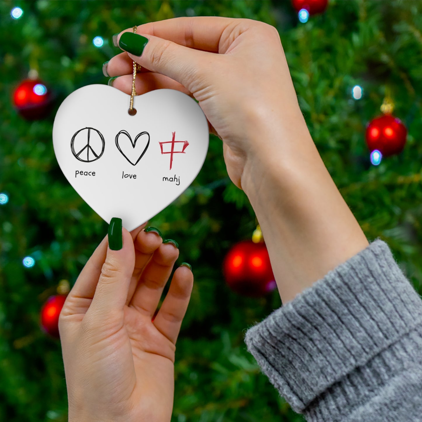 Ceramic Ornament - Peace, Love, Mahj - Holiday Decor