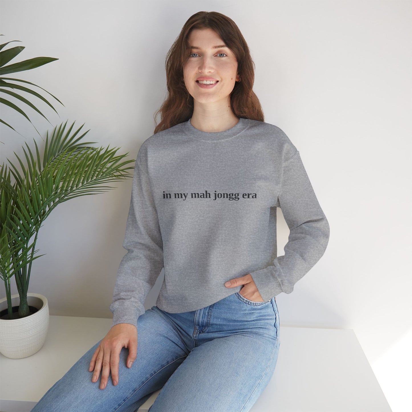 "in my mah jongg era" Embroidered Crewneck Sweatshirt