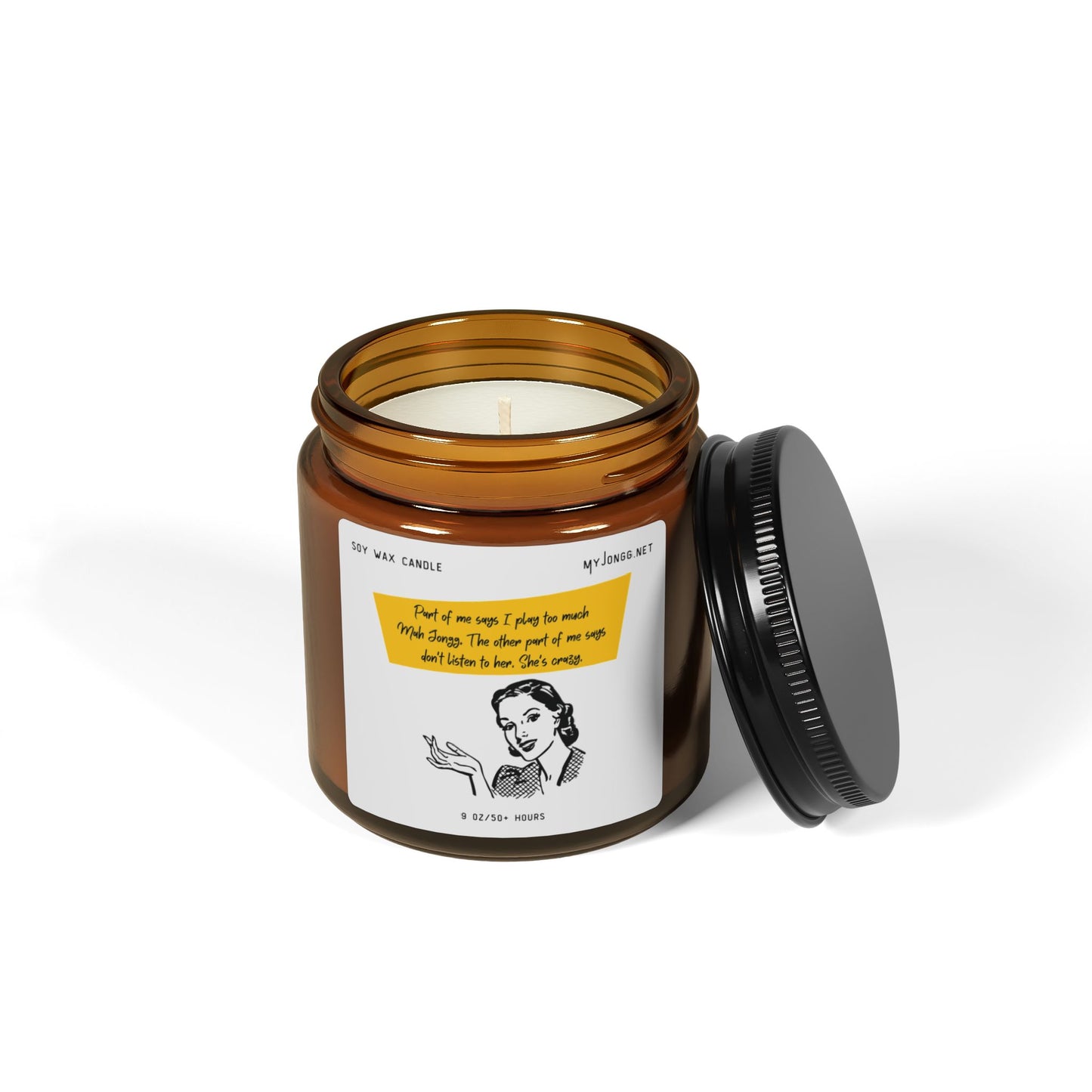 Mah Jongg Retro Quote Scented Soy Candle - Amber Jar