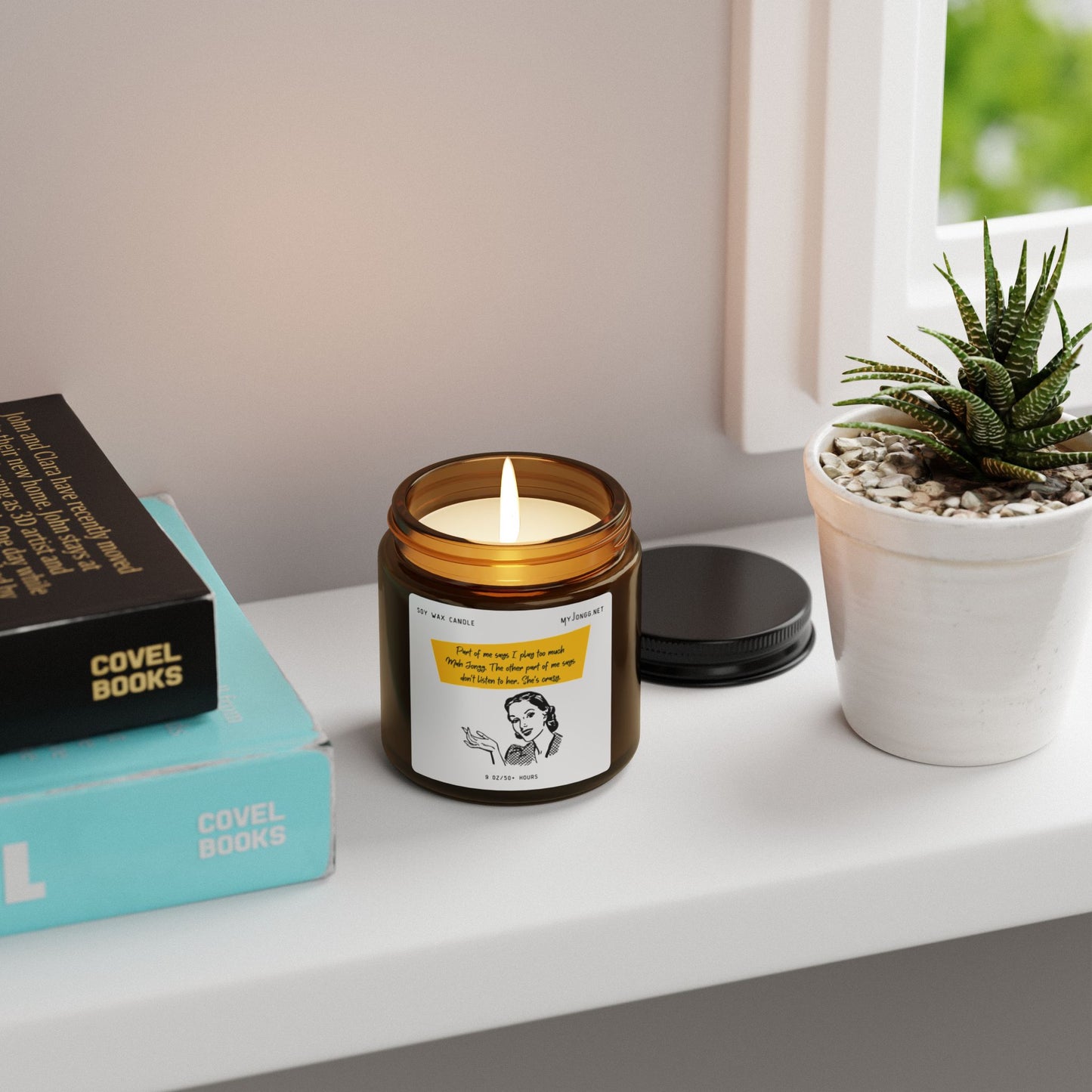 Mah Jongg Retro Quote Scented Soy Candle - Amber Jar