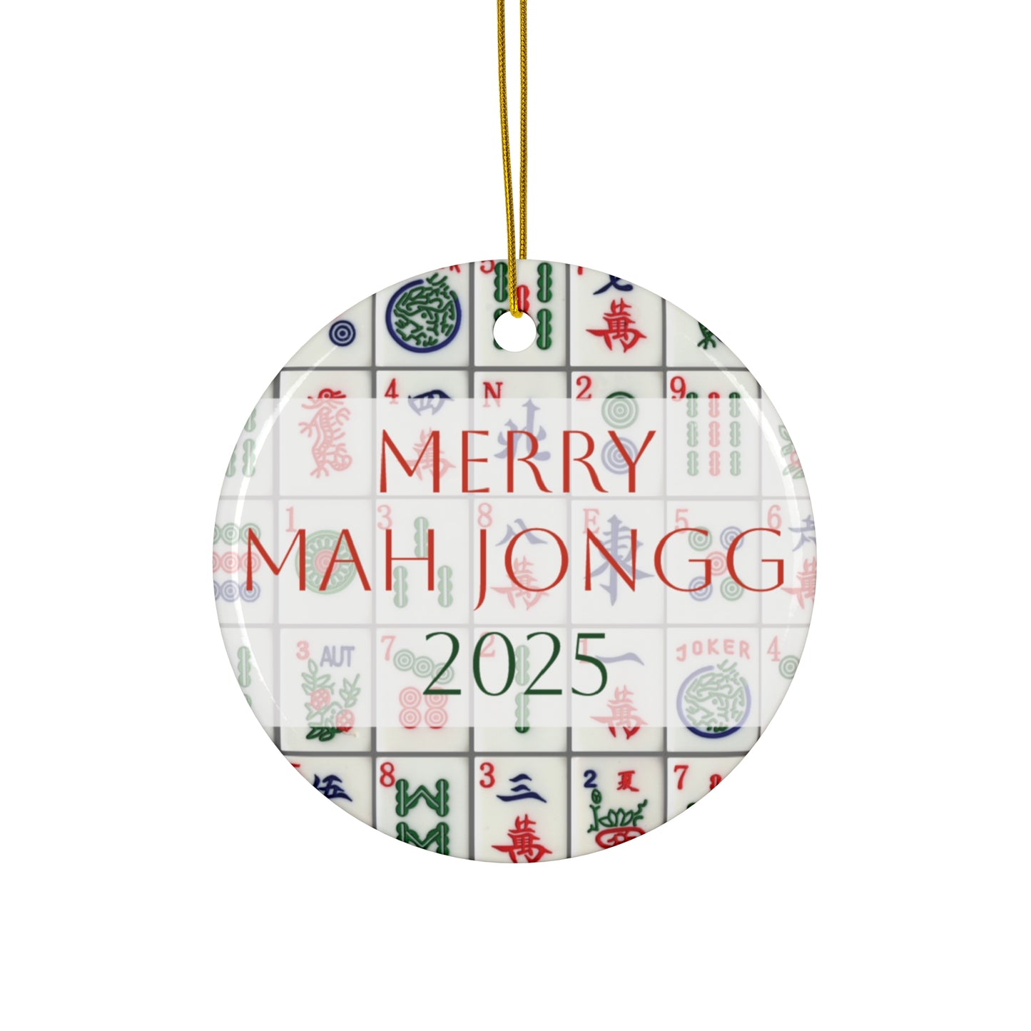 Merry Mah Jongg 2025 Ceramic Ornament — Star/Circle/Snowflake/Heart