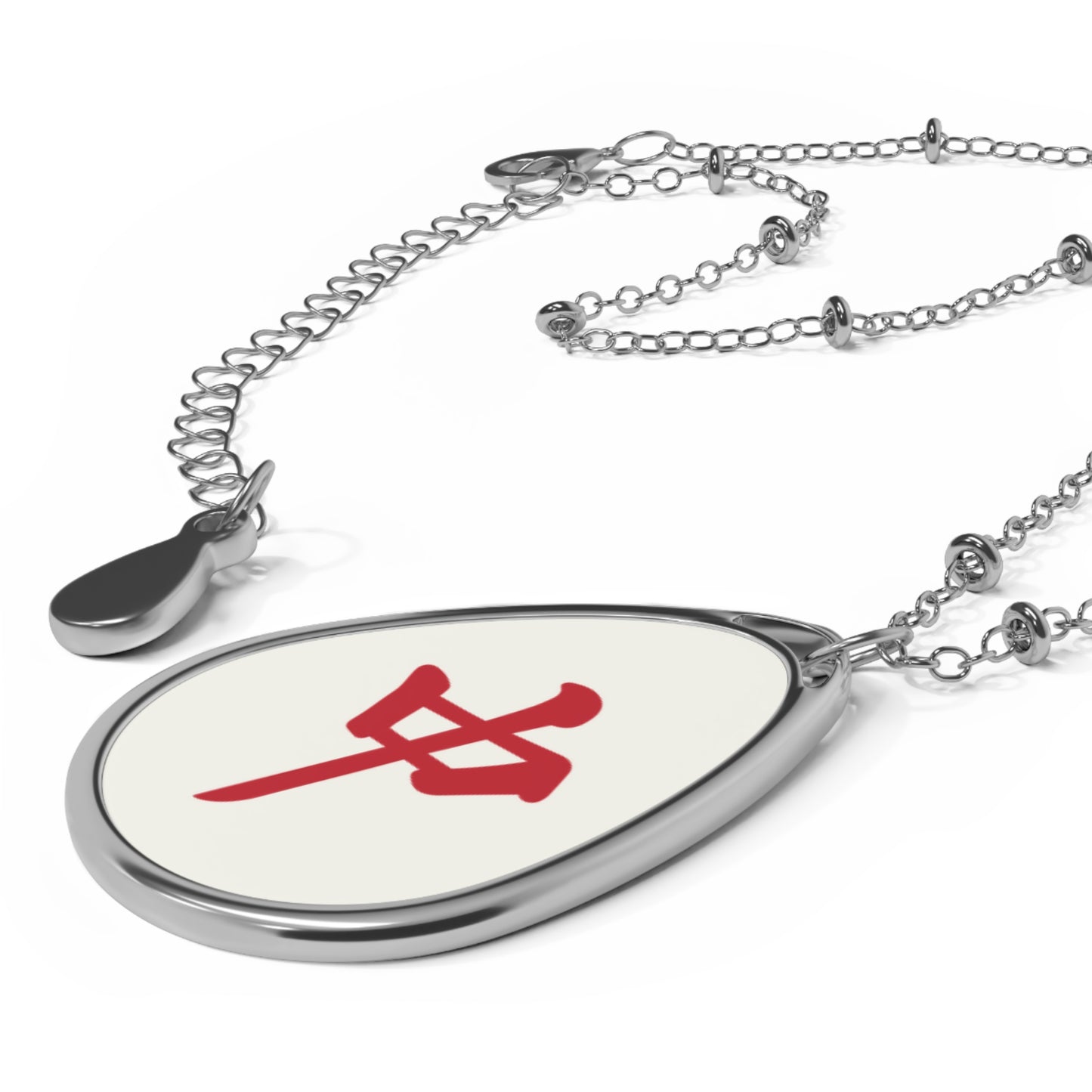 Oval Pendant Necklace with Mah Jongg Tile - Red Dragon, North Wind, Joker, or Flower