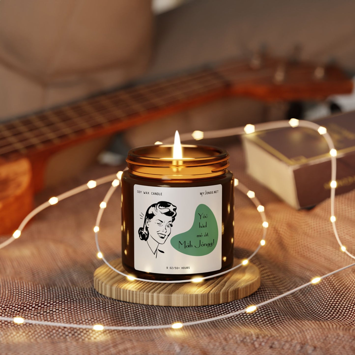 Mah Jongg Retro Quote Scented Soy Candle (4) - Amber Jar