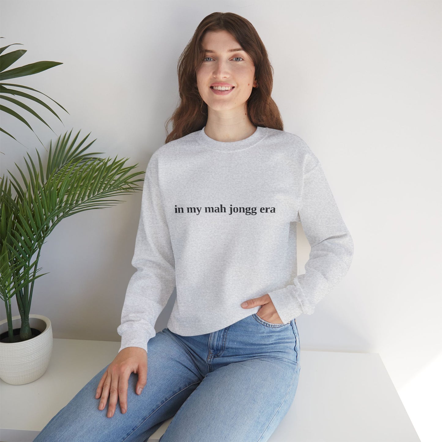 "in my mah jongg era" Embroidered Crewneck Sweatshirt