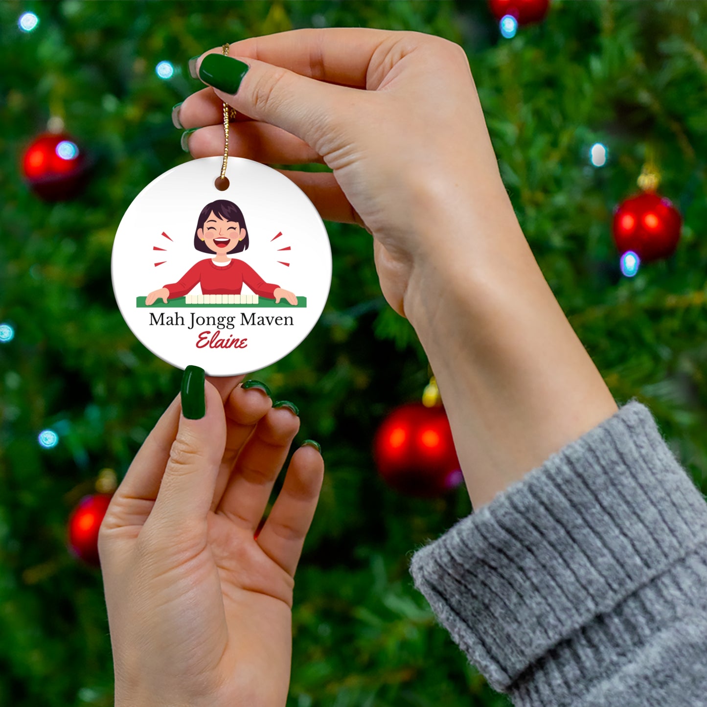 Mah Jongg Maven Ceramic Ornament — Personalized Avatar & Custom Name
