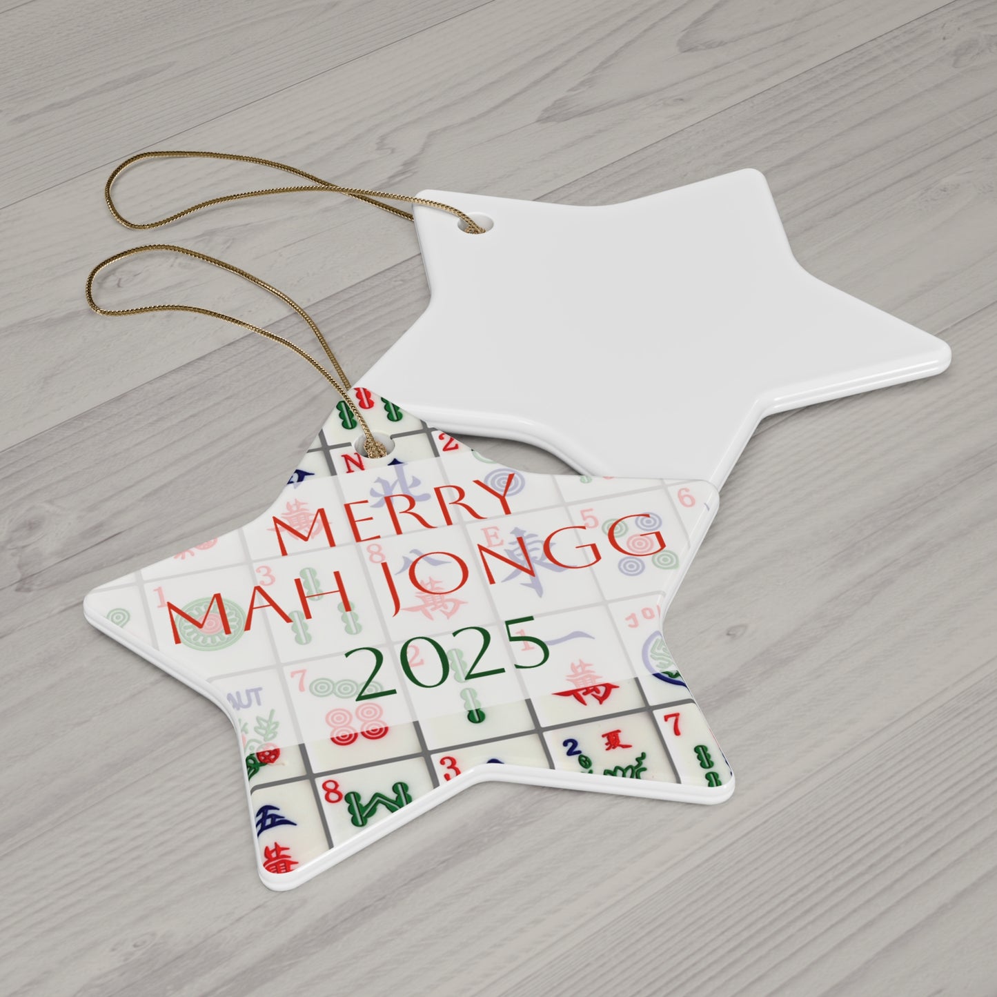 Merry Mah Jongg 2025 Ceramic Ornament — Star/Circle/Snowflake/Heart