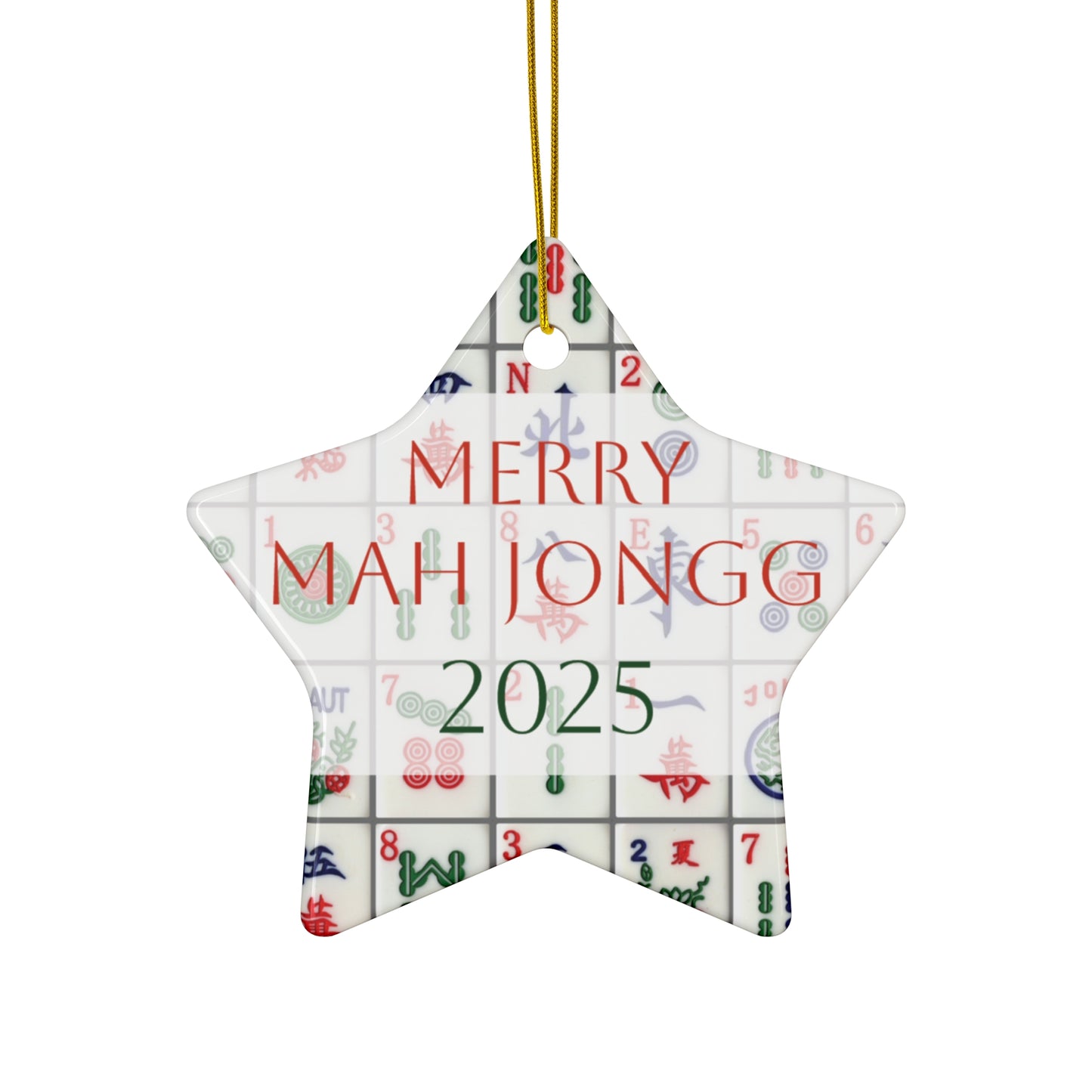 Merry Mah Jongg 2025 Ceramic Ornament — Star/Circle/Snowflake/Heart