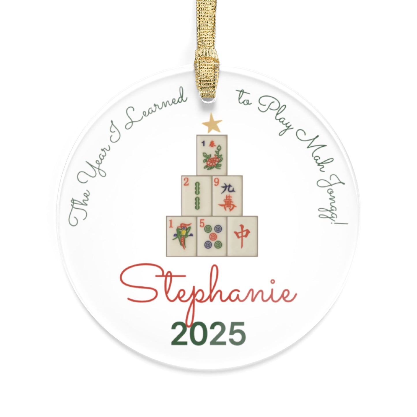 Personalized Mahjong Tile Tree Acrylic Ornament – Custom Name & Year (2025)