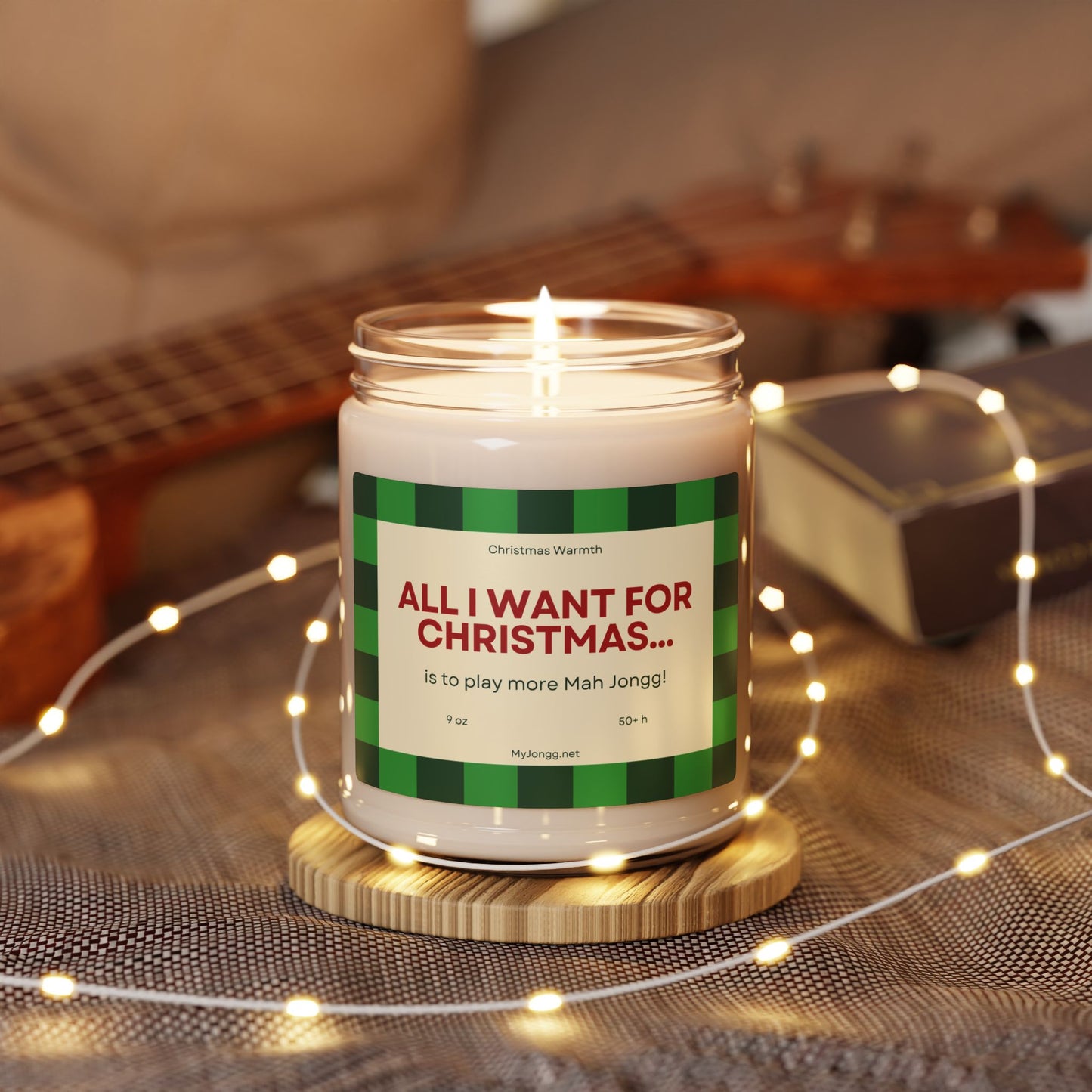 All I Want for Christmas Mah Jongg Soy Candle (9oz) - Green checks