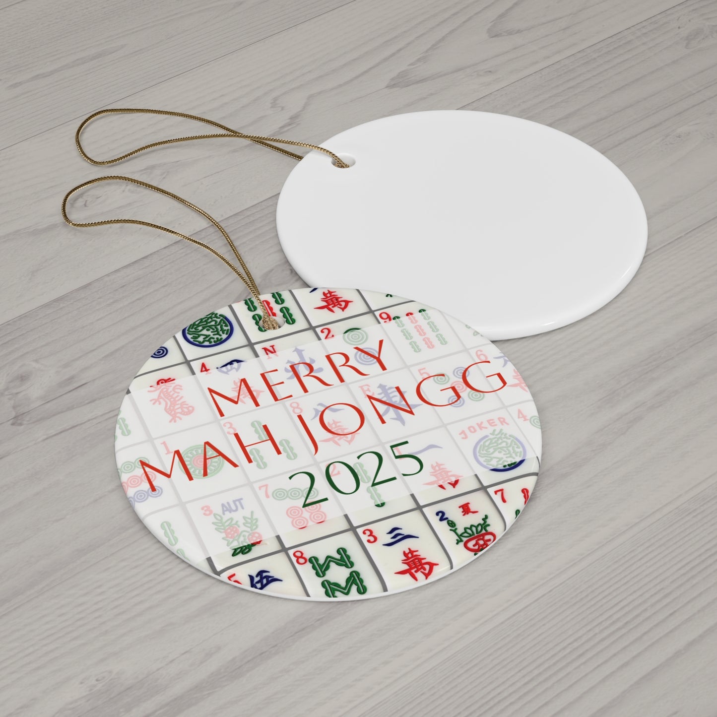 Merry Mah Jongg 2025 Ceramic Ornament — Star/Circle/Snowflake/Heart