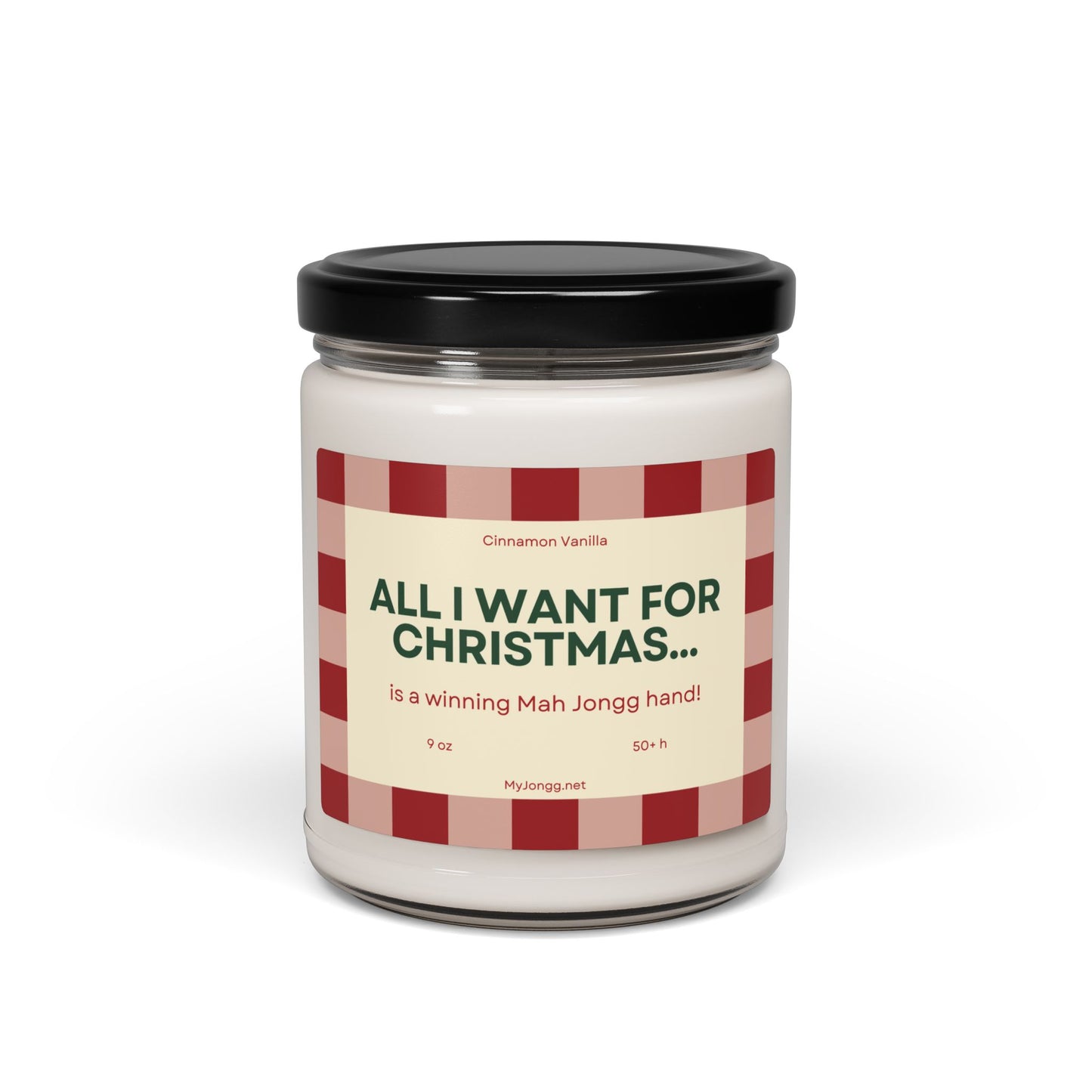 All I Want for Christmas Mah Jongg-Themed Soy Candle (9oz) - Red checks