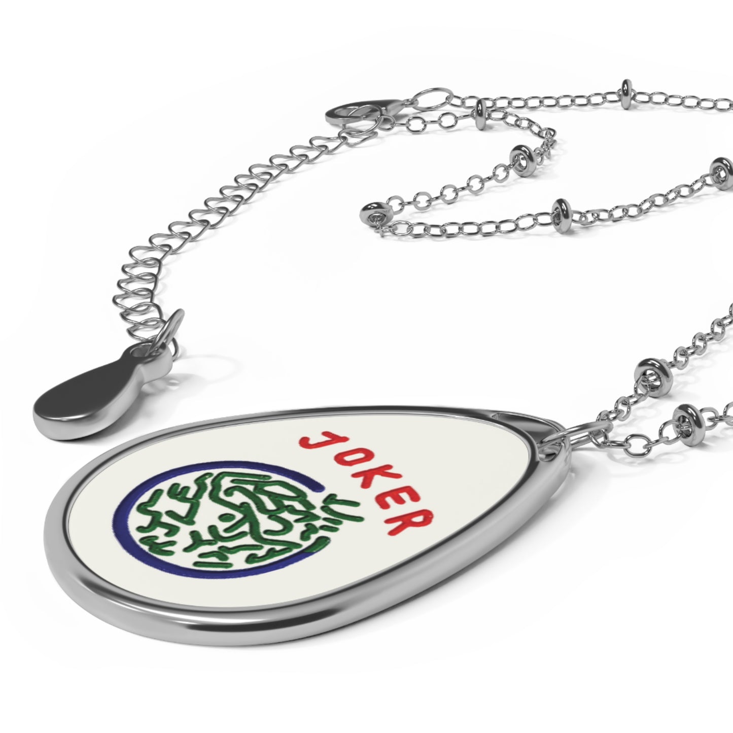 Oval Pendant Necklace with Mah Jongg Tile - Red Dragon, North Wind, Joker, or Flower