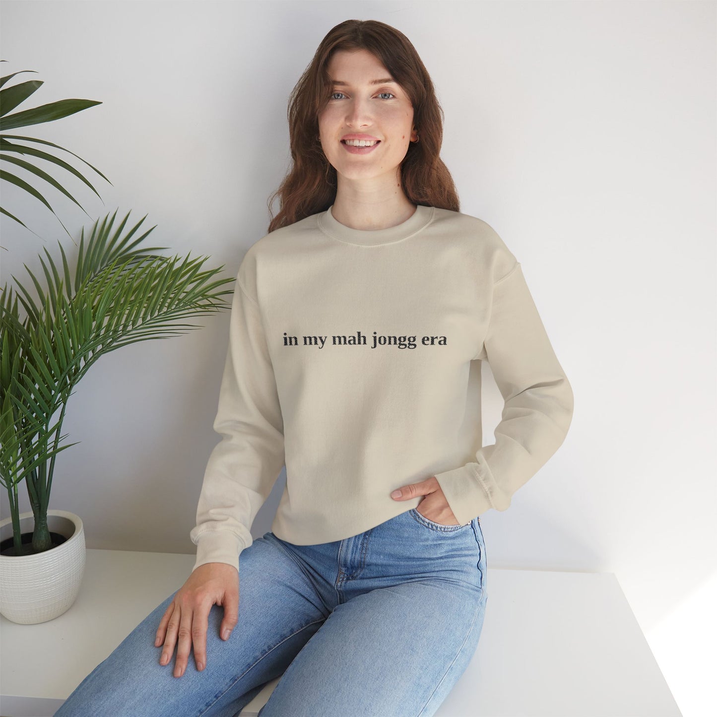 "in my mah jongg era" Embroidered Crewneck Sweatshirt