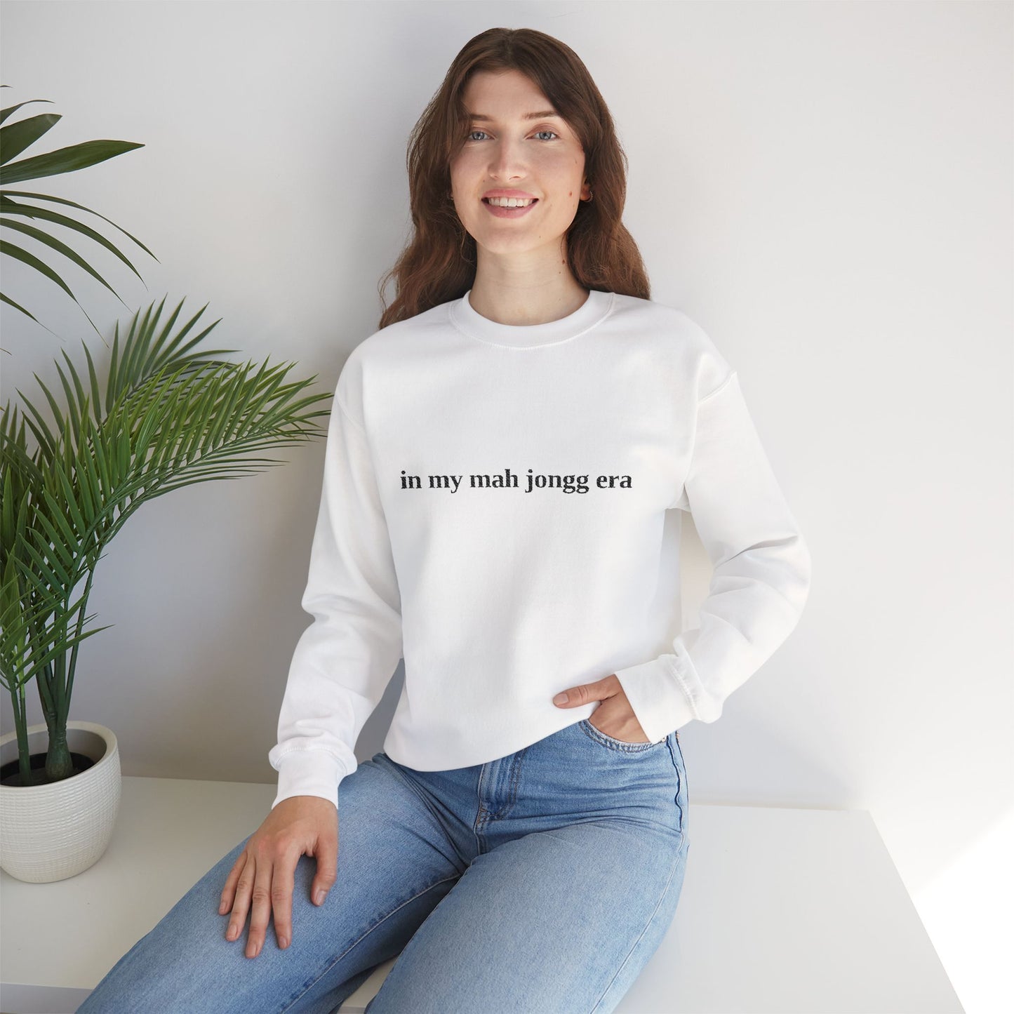 "in my mah jongg era" Embroidered Crewneck Sweatshirt