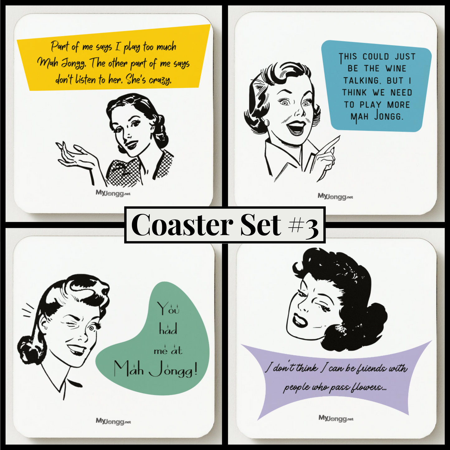 Retro Square Hardboard Mah Jongg Coasters