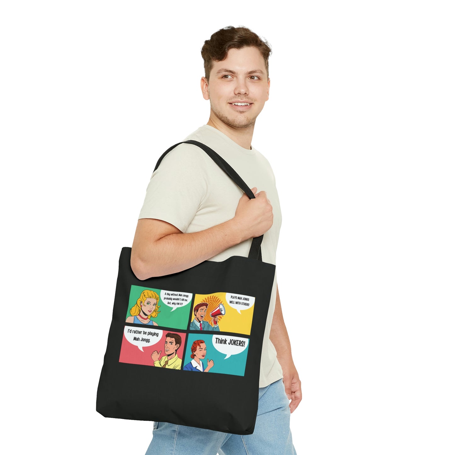 Retro Cartoon Mah Jongg AOP Tote Bag