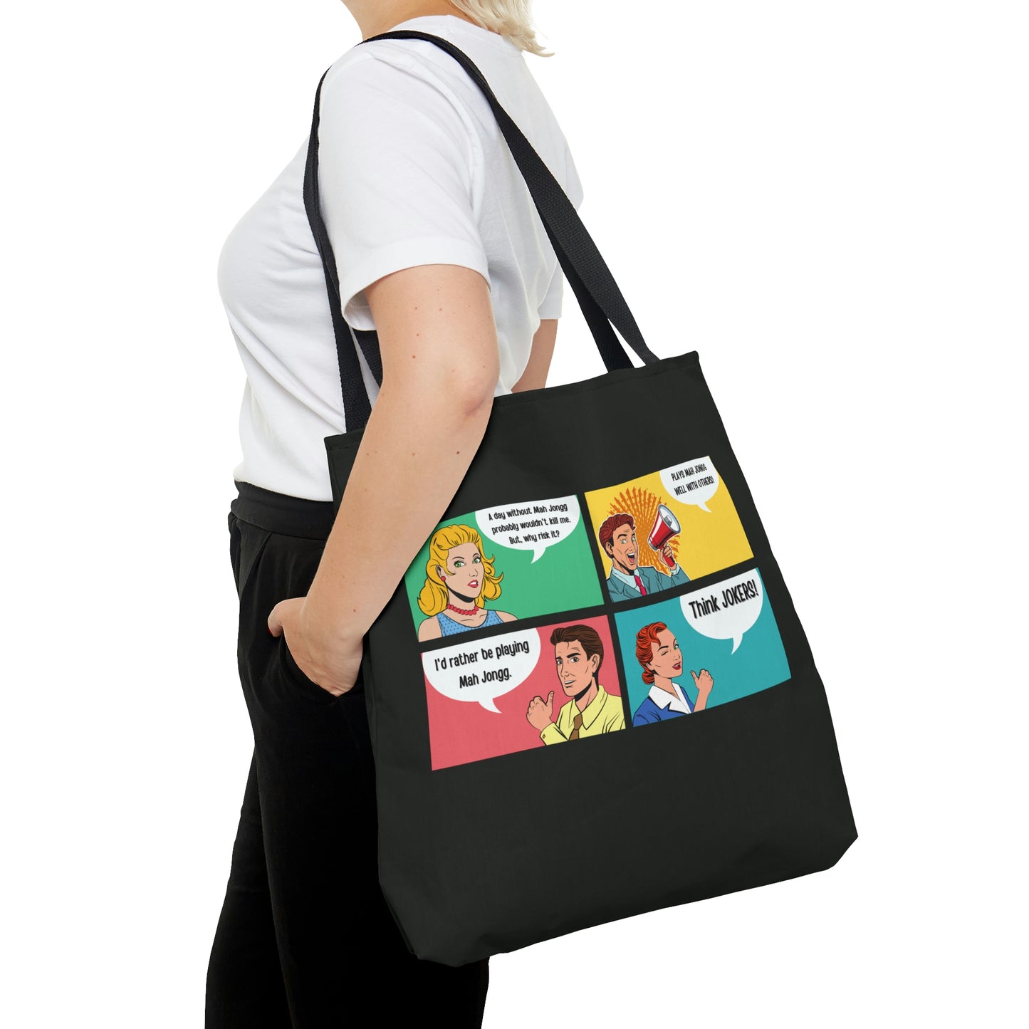 Retro Cartoon Mah Jongg AOP Tote Bag